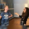Two teen students laughing during comedy lab class